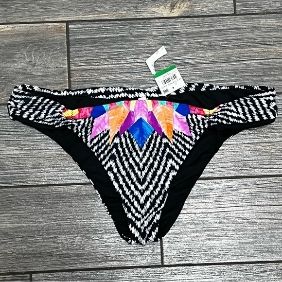 NWT Bar III | Feathered Daze Bikini Bottoms Size Large Reversible Multi & Black - Picture 5 of 16